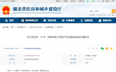 武汉“大华公园城市”一期B区项目发生亡人事故 湖北省住房和城乡建设厅发布督办书